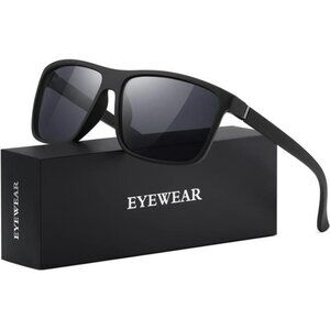 Mens Polarized Sunglasses Black UV Protection Retro Square Driving Fishing